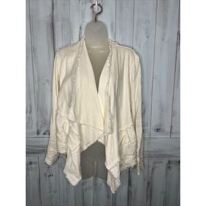 FREE‎ PEOPLE OFF WHITE LINEN OPEN WATERFALL FRONT RAW EDGE LIGHTWEIGHT JACKET XS